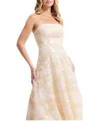 Dress The Population Women's Kailyn Strapless Disc Sequin Floral A-Line Midi Dress