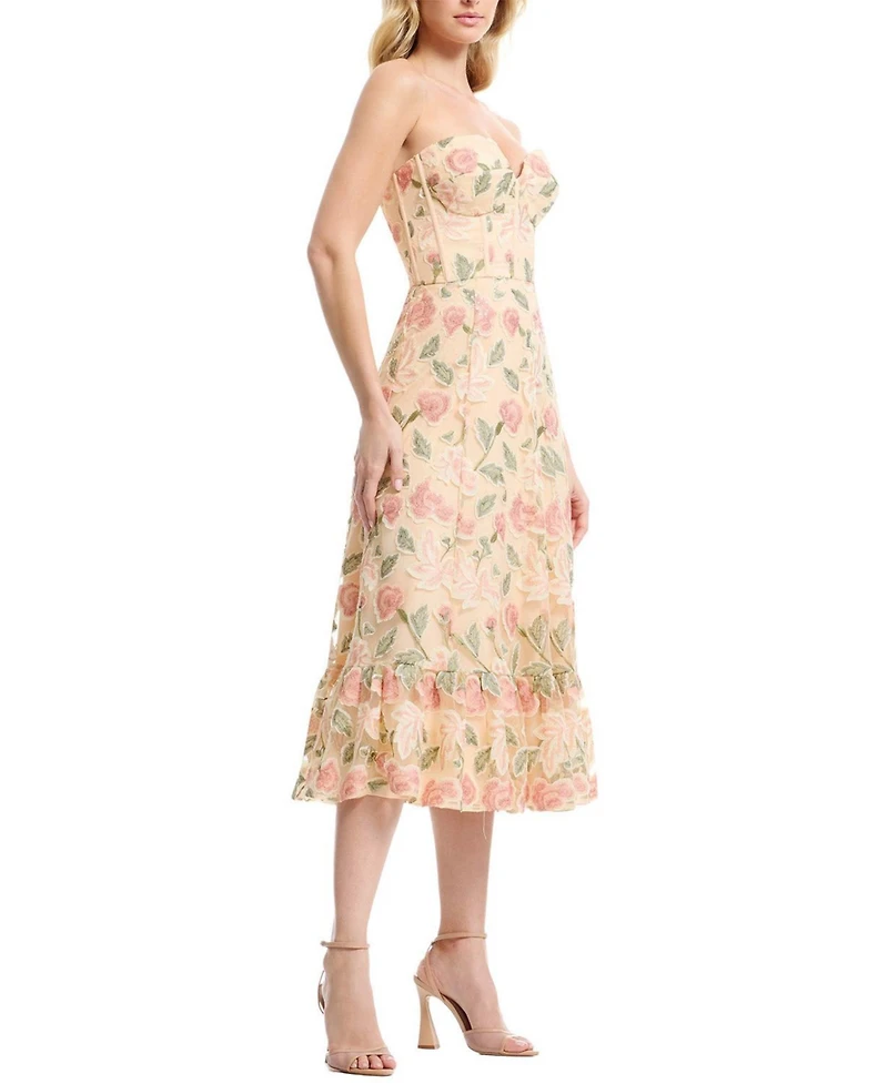 Dress The Population Women's Carina Strapless Sweetheart Floral Ruffle Dress