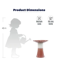 Yobtop Handmade Glazed Ceramic Bird Bath - 17" Scalloped Tray and 18" Pedestal Base, Gradient Glaze, Outdoor Bird Feeder for Yard Lawn