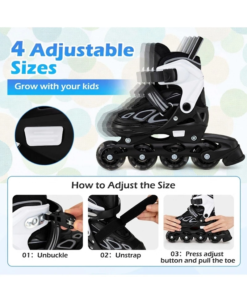 Sugift Adjustable Kids Inline Skates 4 Expandable Sizes with Led Wheels and Heel Brake Ages 5-7