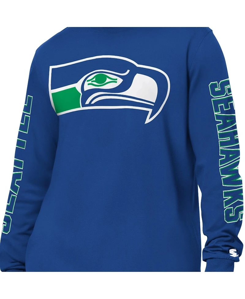 Starter Men's Royal Seattle Seahawks Clutch Hit Ii Logo Long-Sleeve T-Shirt