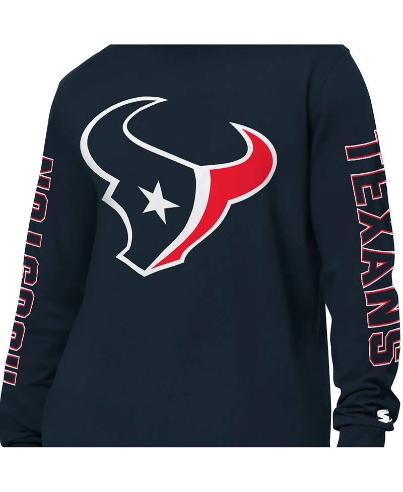 Starter Men's Navy Houston Texans Clutch Hit Ii Long-Sleeve T-Shirt