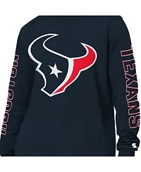 Starter Men's Navy Houston Texans Clutch Hit Ii Long-Sleeve T-Shirt