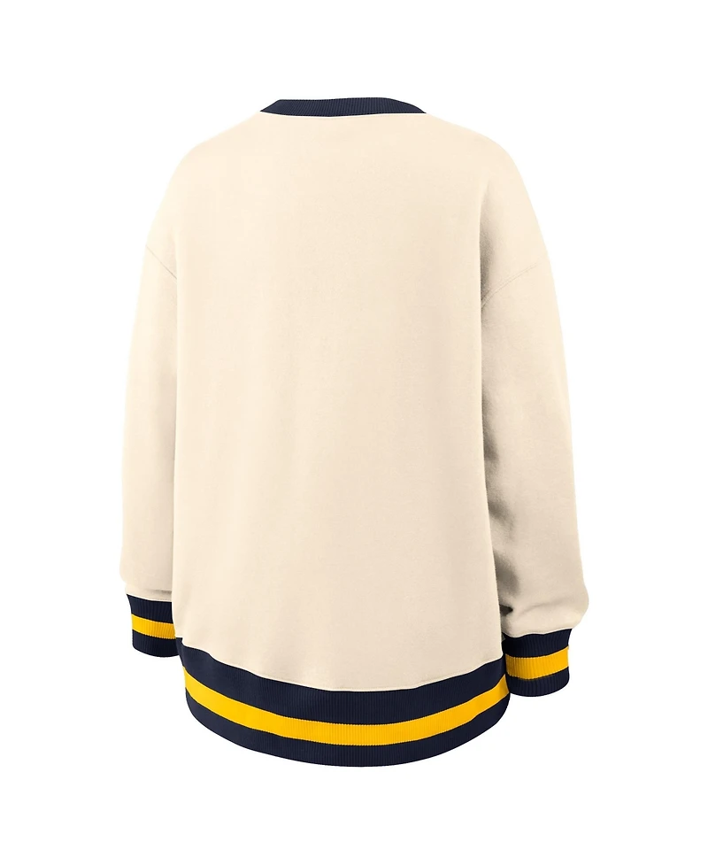 Nike Women's Natural Michigan Wolverines Oversized Legacy Pullover Sweatshirt Crew