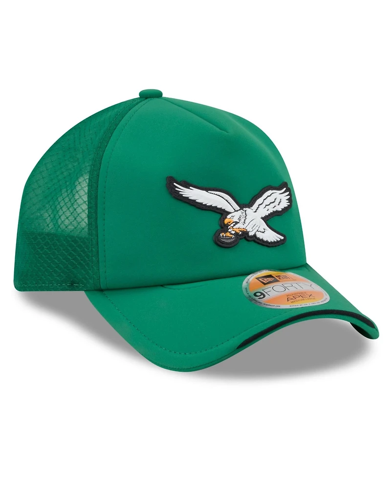 New Era Men's Kelly Green Philadelphia Eagles 2026 Sideline Throwback Apex 9FORTY Adjustable Trucker Hat
