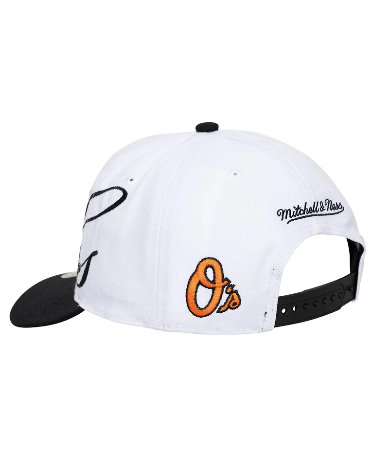 Mitchell & Ness Men's and Women's White/Black Baltimore Orioles Xl Script Pro Crown Adjustable Hat