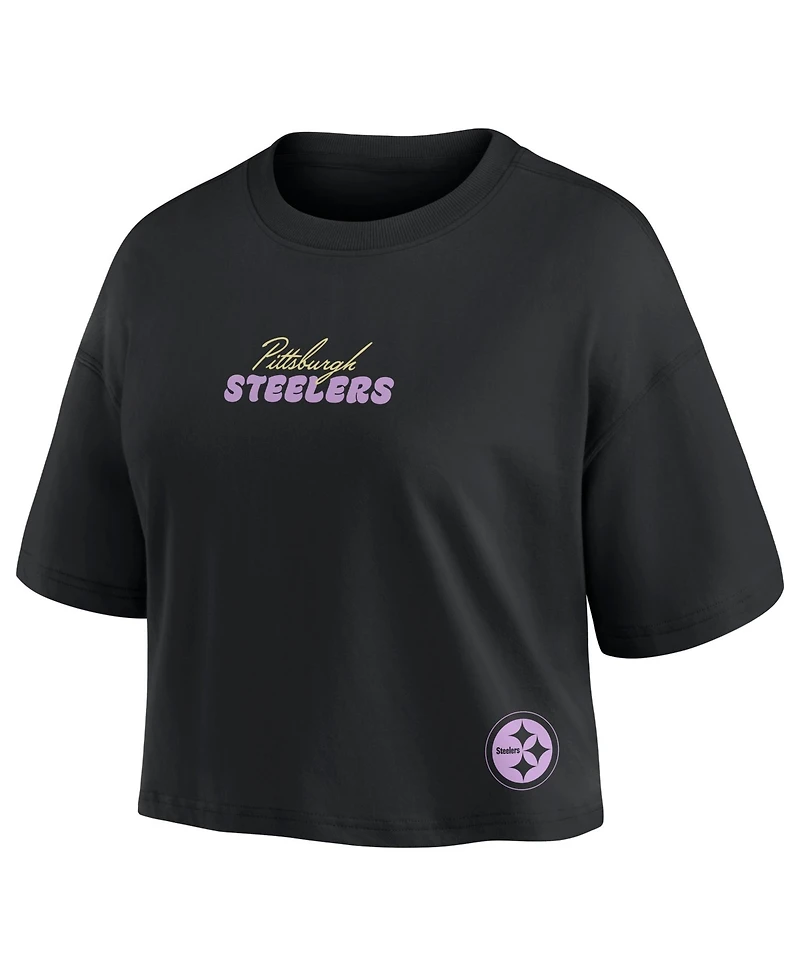 Fanatics Women's T.j. Watt Black Pittsburgh Steelers Fashion Cropped T-Shirt