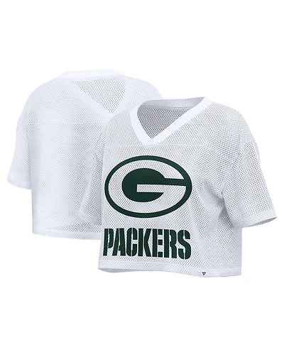 Fanatics Women's White Green Bay Packers Oversized Mesh Cropped V-Neck Jersey