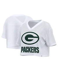 Fanatics Women's White Green Bay Packers Oversized Mesh Cropped V-Neck Jersey