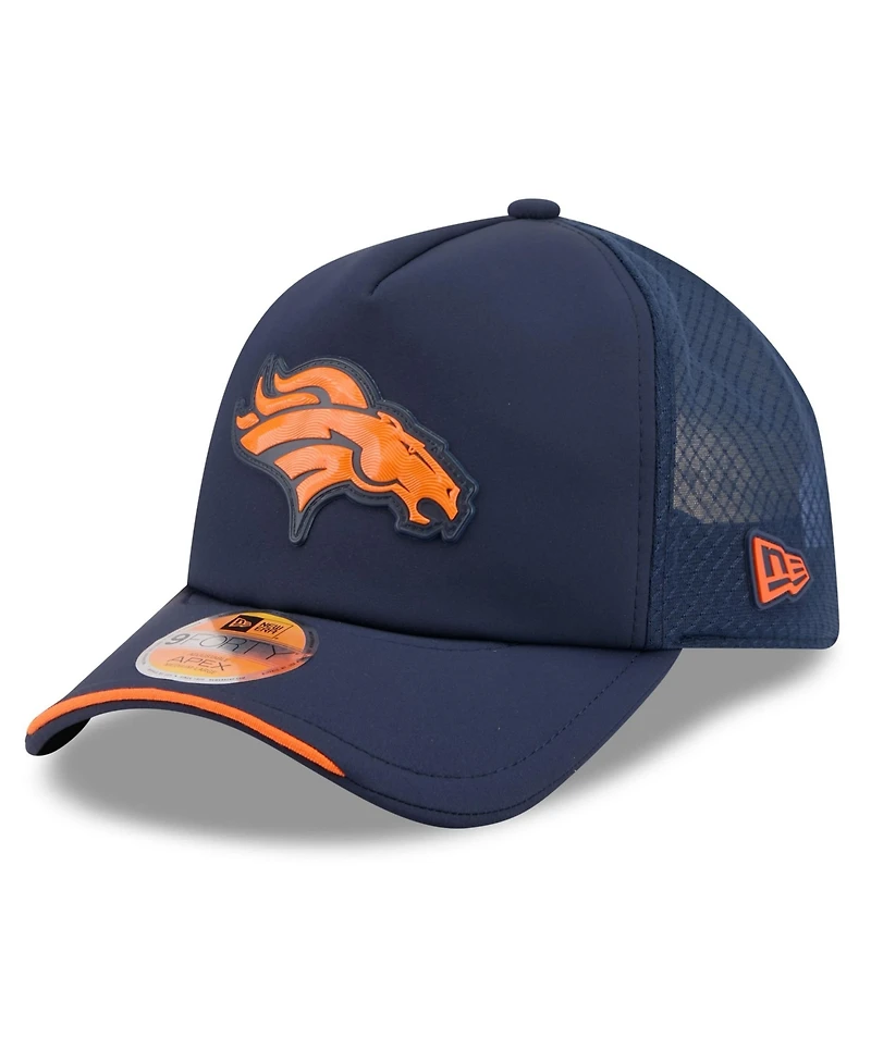 New Era Men's Navy Denver Broncos 2026 Sideline Apex 9FORTY Adjustable Trucker Hat