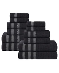 Superior Brea Zero Twist Cotton Ribbed Geometric Border Plush Soft Absorbent -Piece Towel Set