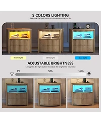 Vlsrka Modern Nightstand With Human Sensor Light, Charging Station, Lockable Drawer