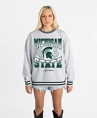 Gameday Couture Women's Ash Michigan State Spartans Oversized Fade Route Ringer Stripe Sweatshirt