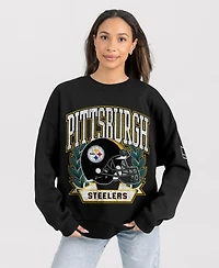 Gameday Couture Women's Black Pittsburgh Steelers Oversized Victory Lane Label Premium Fleece Sweatshirt