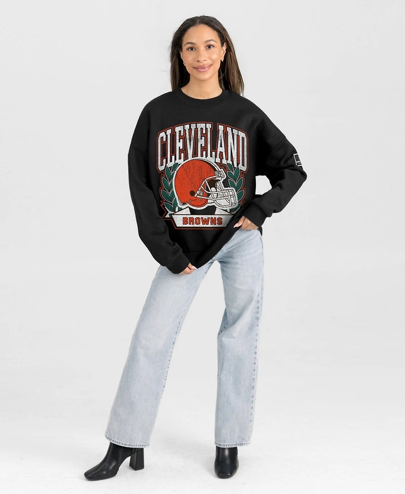 Gameday Couture Women's Black Cleveland Browns Oversized Victory Lane Label Premium Fleece Sweatshirt
