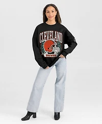 Gameday Couture Women's Black Cleveland Browns Oversized Victory Lane Label Premium Fleece Sweatshirt