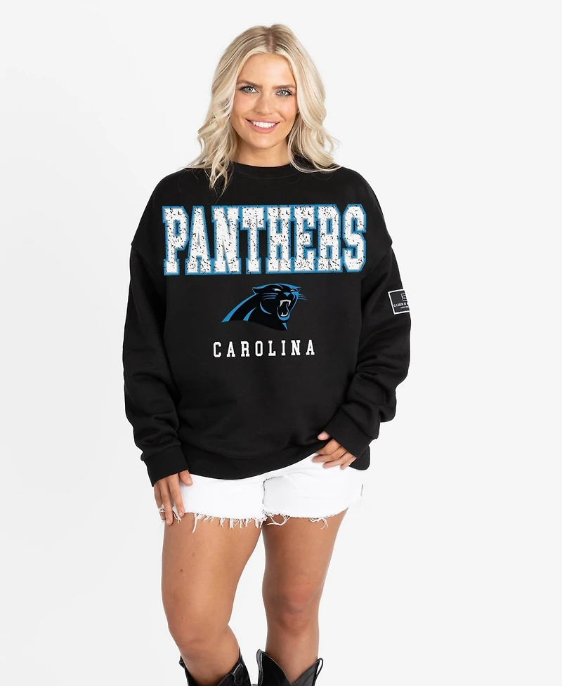 Gameday Couture Women's Black Carolina Panthers Oversized Level Up Label Premium Fleece Sweatshirt