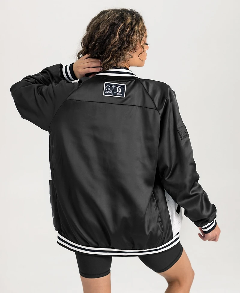 Gameday Couture Women's Black Indiana Hoosiers Oversized Inner Drive Varsity Rhinestone Full-Snap Bomber Jacket