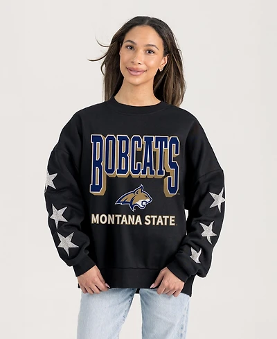 Gameday Couture Women's Black Montana State Bobcats Pure Victory Relaxed Rhinestone Pullover Sweatshirt