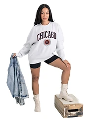 Gameday Couture Women's Ash Chicago Bears Traditional Logo Oversized Premium Fleece Pullover Sweatshirt