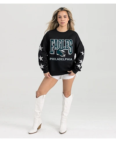 Gameday Couture Women's Black Philadelphia Eagles Pure Victory Rhinestud Star-Sleeve Pullover Sweatshirt