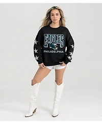 Gameday Couture Women's Black Philadelphia Eagles Pure Victory Rhinestud Star-Sleeve Pullover Sweatshirt