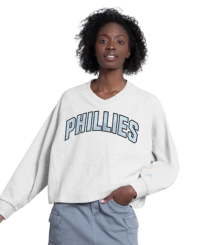 Starter Women's Gray Philadelphia Phillies Show Up Fashion Cropped V-Neck Sweatshirt