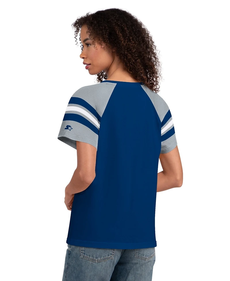 Starter Women's Royal Indianapolis Colts Game On Notch Neck Raglan T-Shirt