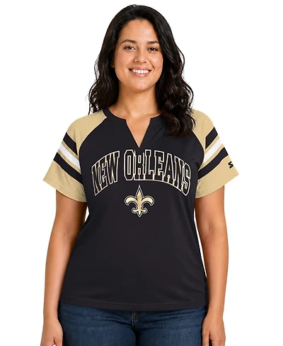 Starter Women's Black New Orleans Saints Plus Game On Notch Neck Raglan T-Shirt