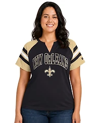 Starter Women's Black New Orleans Saints Plus Game On Notch Neck Raglan T-Shirt