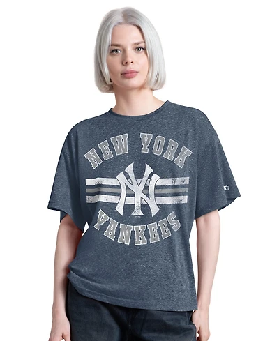 Starter Women's Navy New York Yankees Jump Shot Boyfriend Tri-Blend T-Shirt
