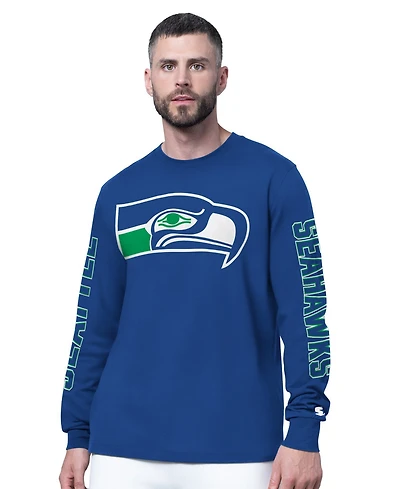 Starter Men's Royal Seattle Seahawks Clutch Hit Ii Logo Long-Sleeve T-Shirt