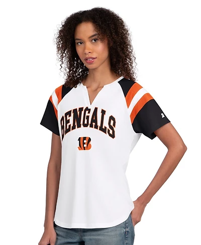 Starter Women's White Cincinnati Bengals Game On Notch Neck T-Shirt