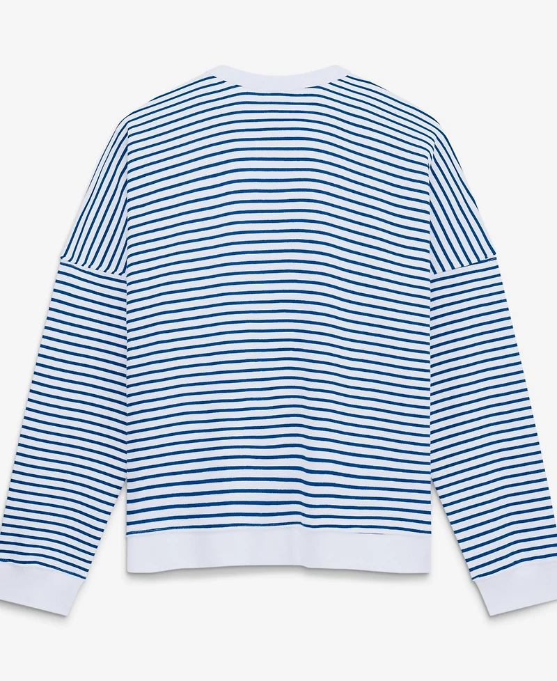 Fanatics Women's White/Royal New York Giants Striped Oversized French Terry Sweatshirt