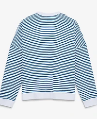 Fanatics Women's White/Royal New York Giants Striped Oversized French Terry Sweatshirt