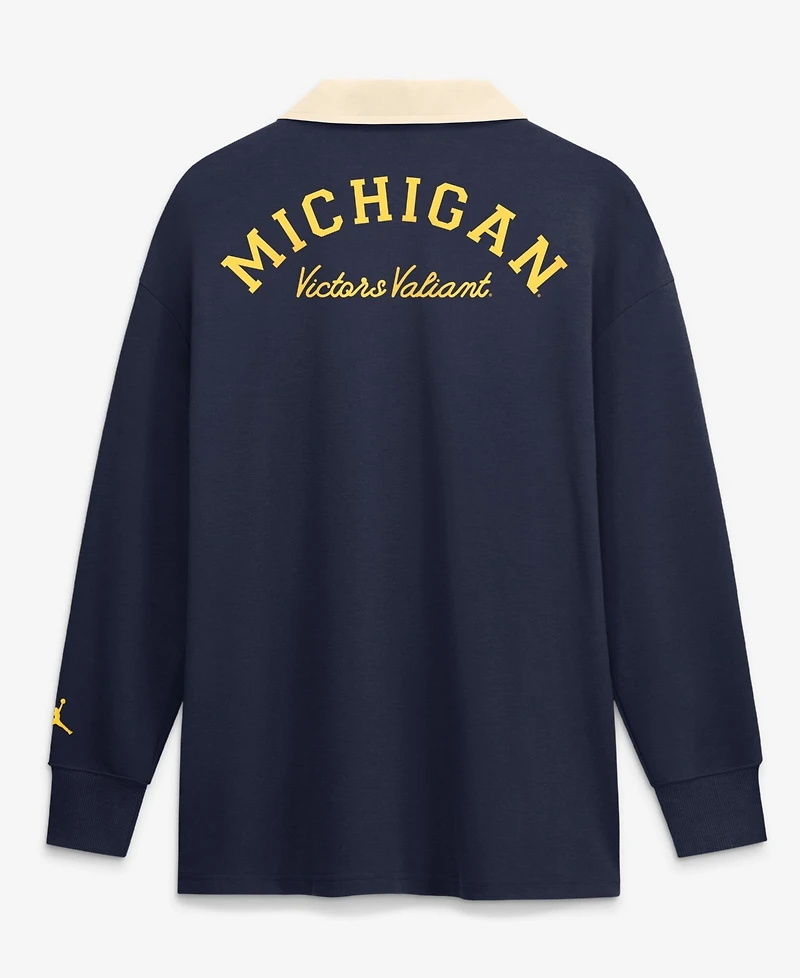 Jordan Women's Nike Navy Michigan Wolverines Oversized Essential Dri-FITLong sleeves V-Neck Polo Shirt