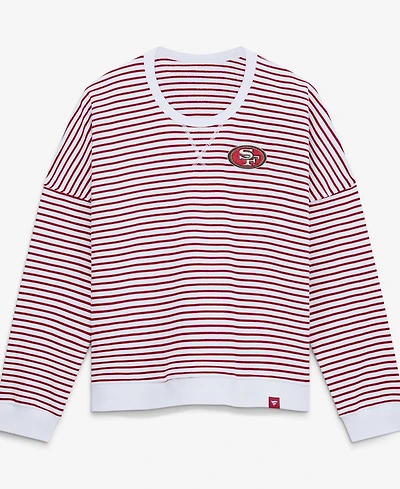 Fanatics Women's White/Scarlet San Francisco 49ers Striped Oversized French Terry Sweatshirt
