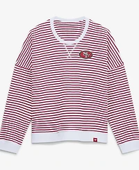 Fanatics Women's White/Scarlet San Francisco 49ers Striped Oversized French Terry Sweatshirt