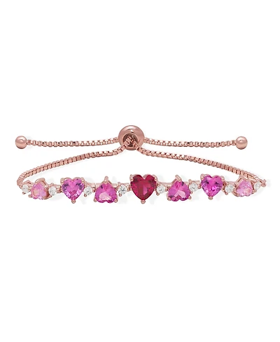 Macy's Simulated Ruby and Simulated Pink Sapphire and Cubic Zirconia Graduated Heart Adjustable Bracelet