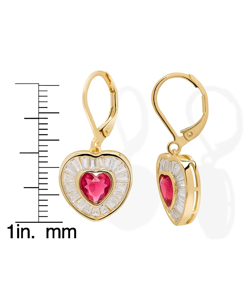 Macy's Simulated Ruby and Cubic Zirconia Heart Leverback Earrings