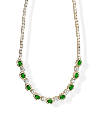 Macy's Simulated Emerald and Cubic Zirconia Oval Halo Frontal 18'' Necklace
