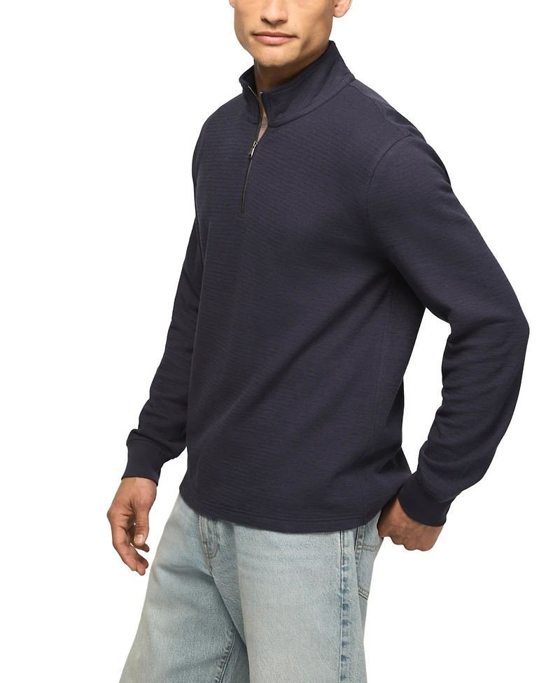 Lucky Brand Men's Mock Neck Quarter-Zip Textured Pullover Sweater