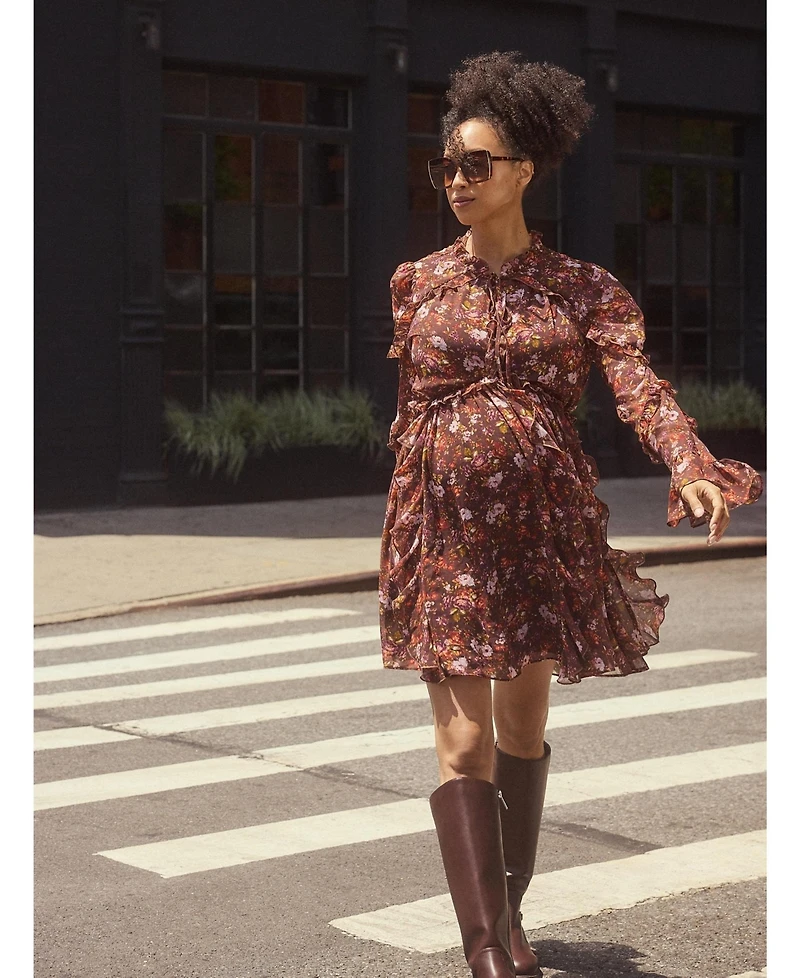 Motherhood Maternity Women's Long Sleeve Ruffle Mini Dress