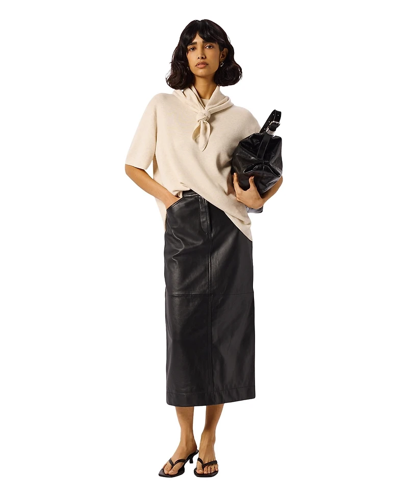 Whistles Women's Panelled Leather Midi Skirt