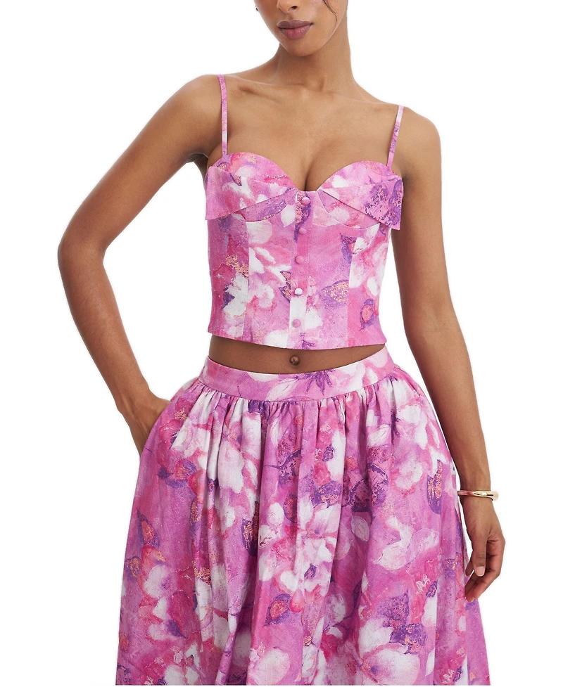 Miss Circle Women's Xamira Blooming Linen Sweetheart Foldover Top