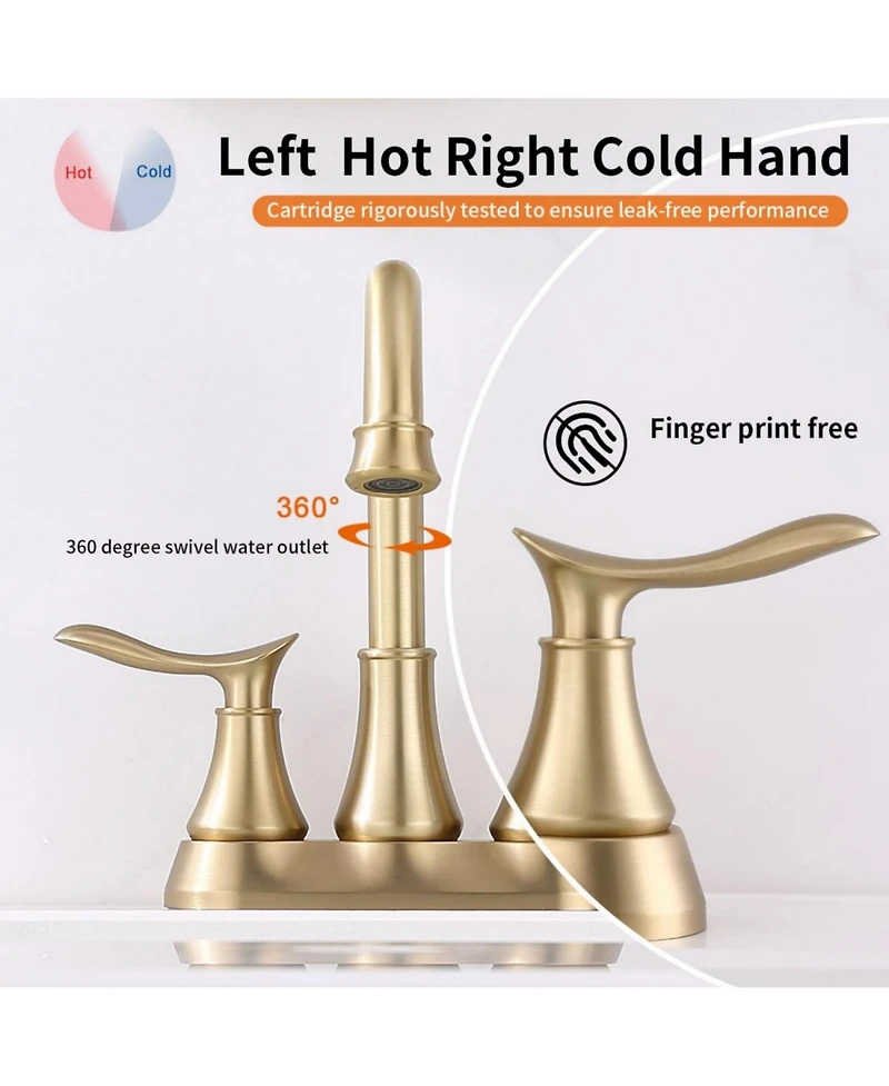 Phying 4 Inch Bathroom Faucet 2-Handle Vanity Sink Faucet with Pop-up Drain Assembly and Water Supply Hoses Modern Basin Mixer Tap for Bathroom