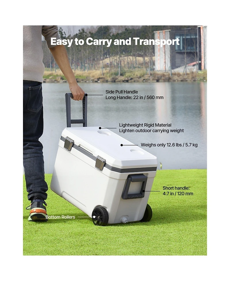 Sugift 45 Qt Wheeled Hard Cooler with 60 Hour Ice Retention and Side Pull Handle