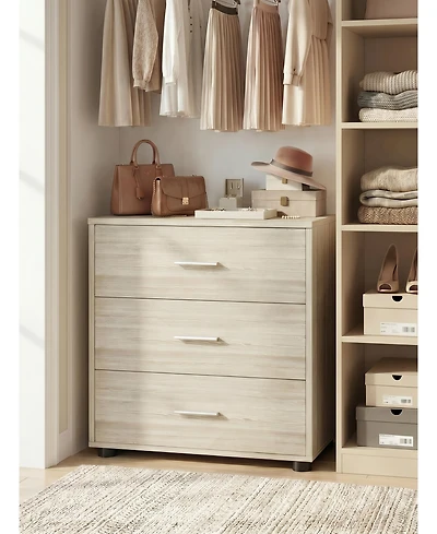 Aheaplus Wooden Storage Dresser with 3-Drawers, Nightstand Food Pads