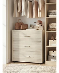 Aheaplus Wooden Storage Dresser with 3-Drawers, Nightstand Food Pads