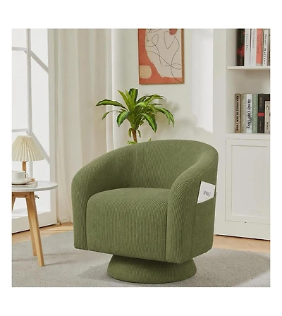 gaomon Modern 360 Degree Swivel Accent Corduroy Barrel Chair for Living Room Bedroom Small Space, Green